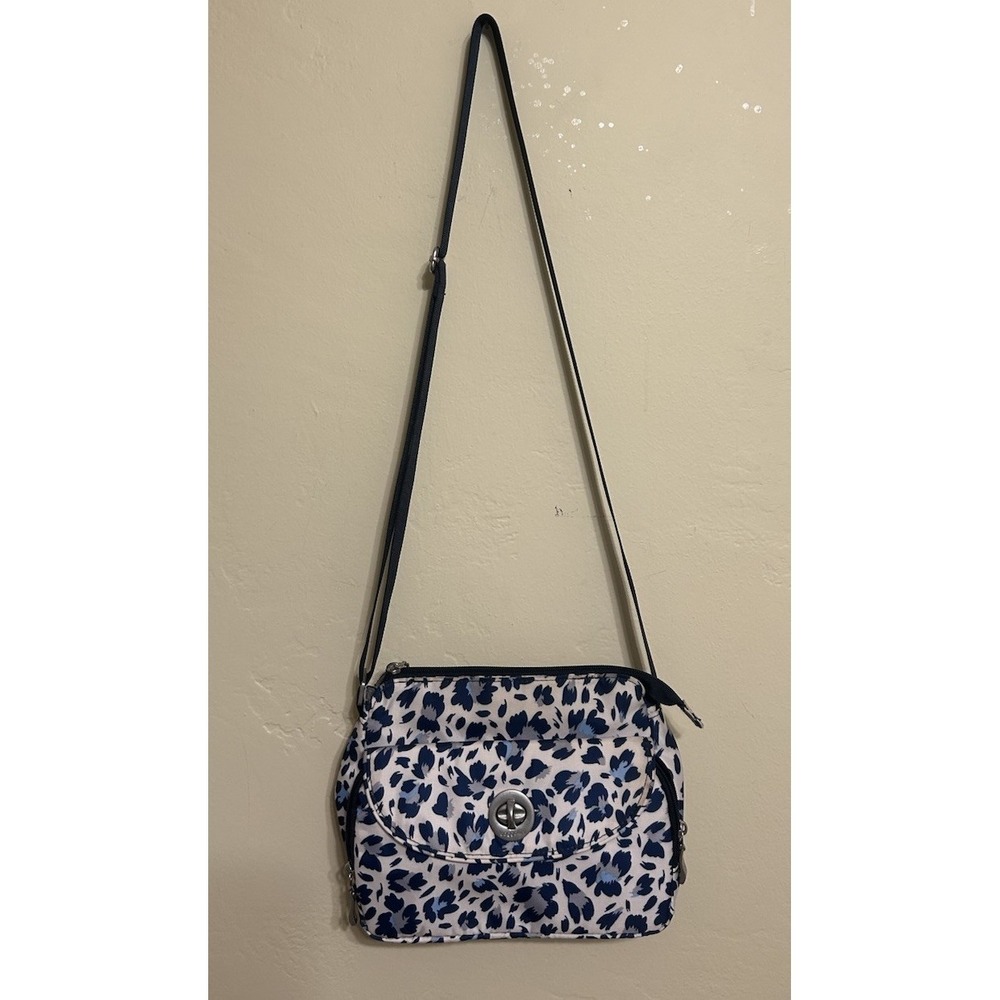 Baggallini Floral Cheetah Turn Lock Crossbody Canvas Bag Pockets Zip Purse - Picture 2 of 14